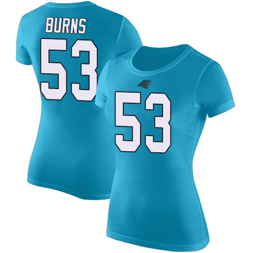 Carolina Panthers Blue Women Brian Burns Rush Pride Name and Number NFL Football #53 T Shirt